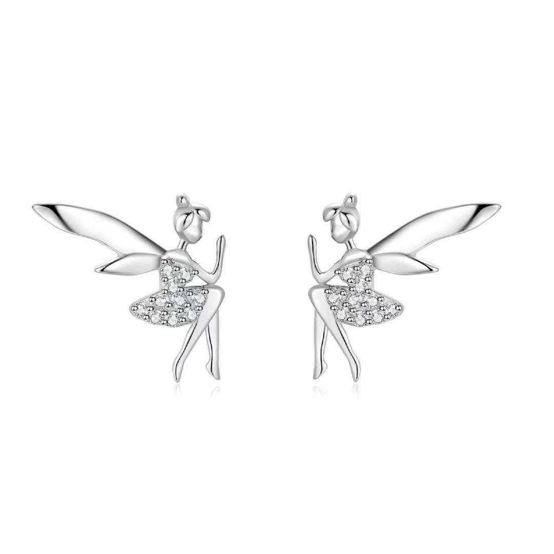 Qings Fairy Stud Earrings Winged 925 Sterling Silver Fashion Birthday Gifts For Girls