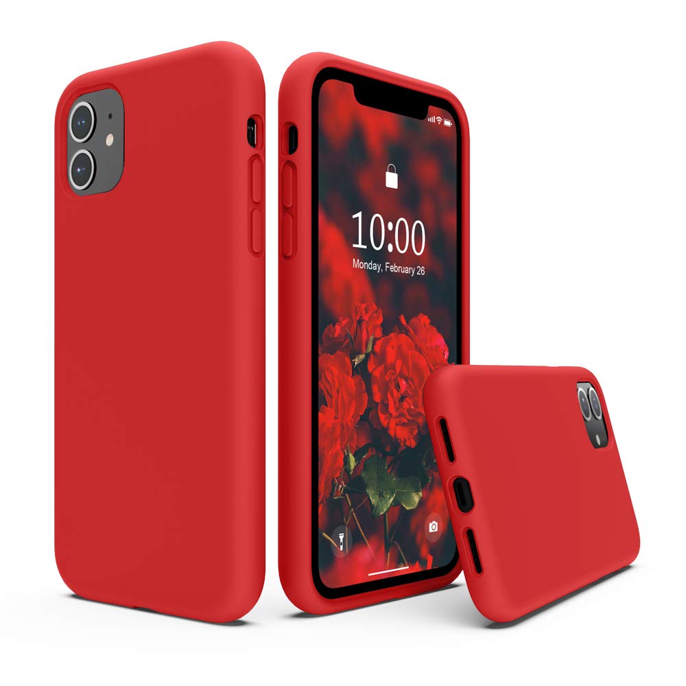 SURPHY Compatible with iPhone 11 Case 6.1 inch, Thickening Design Liquid Silicone Phone Case (with Microfiber Lining) for iPhone 11 2019, Red