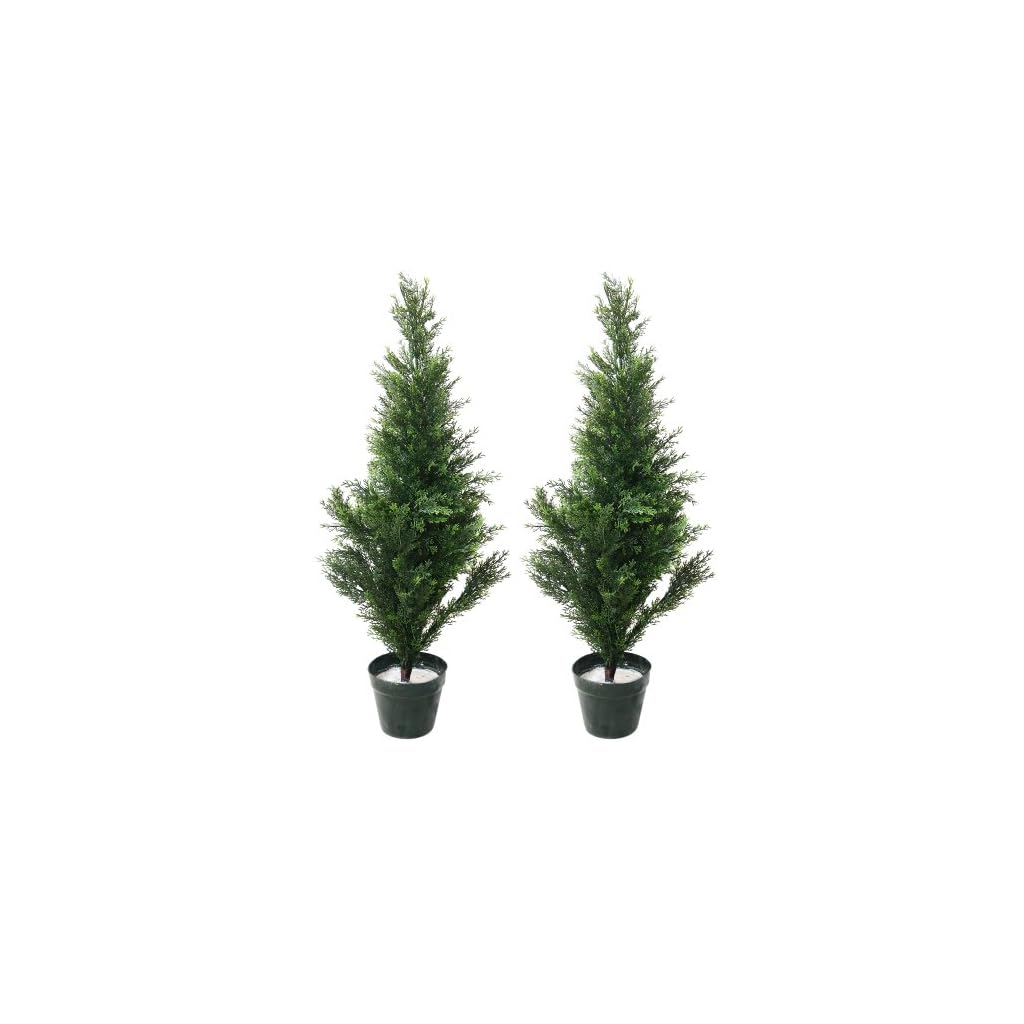 Pure Garden 34 Inch Artificial Cedar Tree Large Faux Potted Evergreen