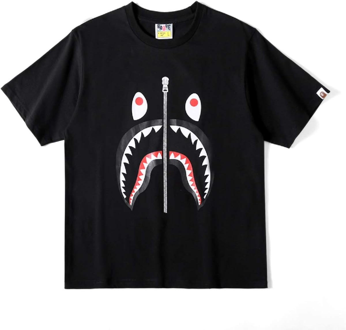 Big Mouth Shark Ape Bape Camo Casual T Shirt Tees Unisex with Round Neck Short Sleeve Top-2black L