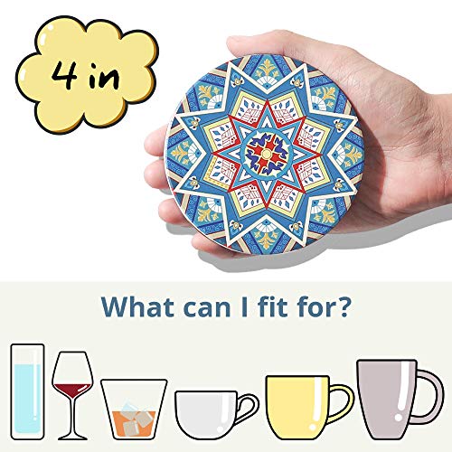 image for LIFVER 8 Packs Absorbent Drink Coaster Sets, Mandala Style Ceramic Sto