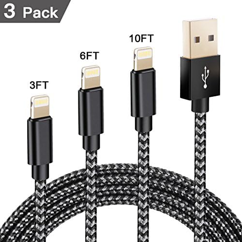 MRNKI A-21207 3'/6'/10' USB to Lightning Cable for iPhone/iPad/iPod Series - Graphite - 3 Piece