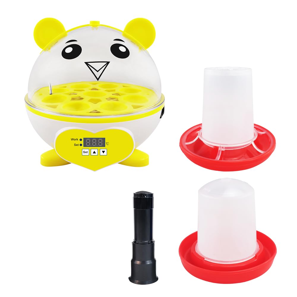 PAIDUOJI Home Use Incubator Automatic Temperature Control Digital Mini Egg Hatching Automatic Temperature Control Hatcher for Chickens, Ducks, Birds (HT-9eggs-yellow)