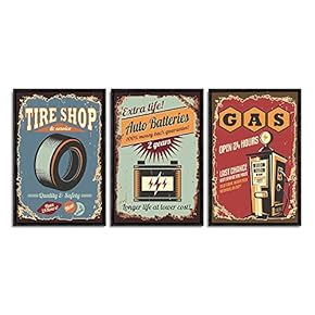 Framed Canvas Wall Art for Living Room, Bedroom Vintage Garage Canvas Prints for Home Decoration Ready to Hanging - 16"x24"x3 Panels