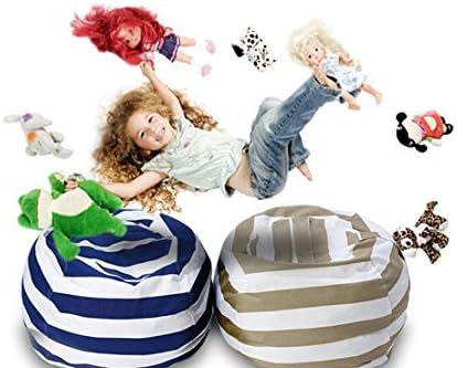 Stuffed Animal Storage Bean Bag Chair/Finest Storage Hammock &amp; Organizer for kids' Plush Toys/Premium Stripe Print Canvas Toy Storage Bag perfect Storage Solution for Blankets Pillows Clothes (2 pcs)
