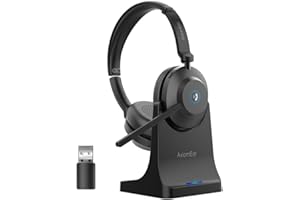 Bluetooth Wireless Headset with Mic for Work, Advanced Noise Reduction Microphone, Clear Calls - Comfortable Over-Ear Headpho
