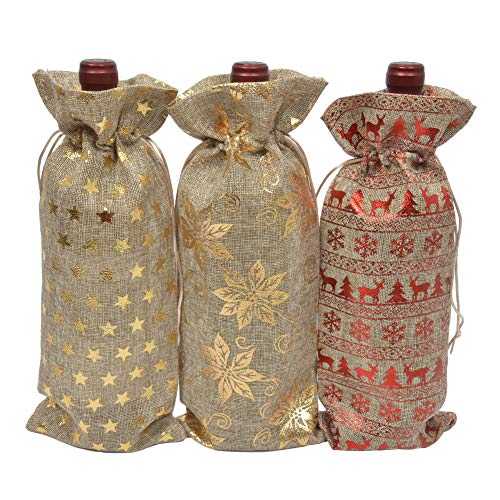 Jute Wine Bags Burlap Wine Bottle Carrier with Drawstring for Wedding Housewarming Party, 6 Pack (Christmas) - Thumbnail 5