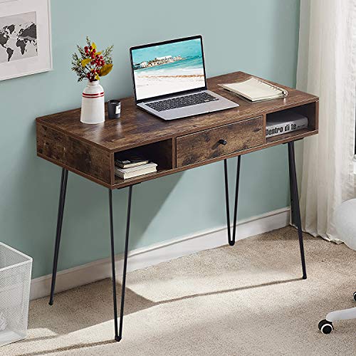 VECELO 39.3" Home Office Computer Hairpin Leg Desk with Storage Drawer