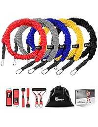 Polygon Resistance Bands Set, Upgraded Resistance Tubes with Anti-Snap Heavy Duty Protective Nylon Sleeves, Include 5 Exercise Bands, Door Anchor, Ankle Strap, Handle