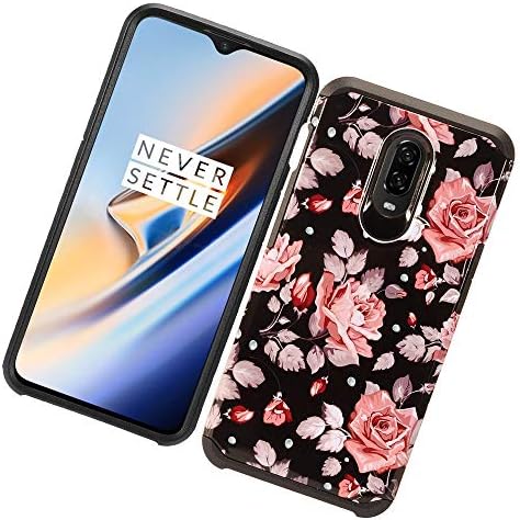 Fit Tmobile OnePlus 6T Case Phone Cover Dual Layer Rugged Hybrid Slim Fit Accessory for Girl Woman Teen Ladies (Pink Rose)