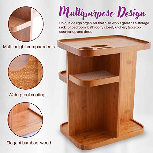Refine 360 Bamboo Makeup and Cosmetic Organizer, Storage Carousel for vanity, bathroom, closet, kitchen, tabletop ,countertop, desk