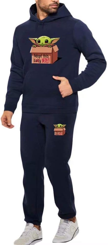 The Mandalorian Baby Yoda Men Hoodies Sweatshirts Pants Sets Hoodie Suit Tracksuit 2 PCS Hoody Pullover Set