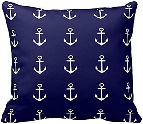 Soft Cushion Cover for Anchor Navy Blue White Nautical Pillow Case Standard Size Pillow Sham Cushion Covers 18x18 inches