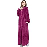 Artfasion Womens Fleece Robe Plush Long Zip Front Bathrobe with Pockets Warm Soft Zippered Bathrobes for Women