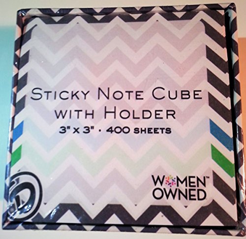 Sticky Note Cube With Holder 3 x 3 In - 400 sheets - Grey, White, Blue, Green Sigsag Stripes - Women Owned