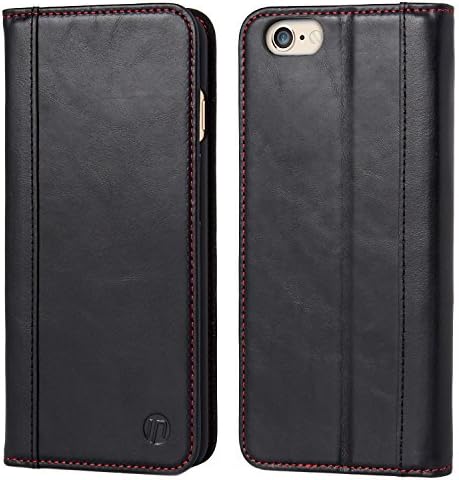 Inones iPhone 6s Plus/6 Plus Case Genuine Leather Case Vintage 6s Plus/6 Plus Flip Cover with 3 Credit Card Slots Magnetic Closure Protective Cover for Apple iPhone 6s Plus/6 Plus - Black