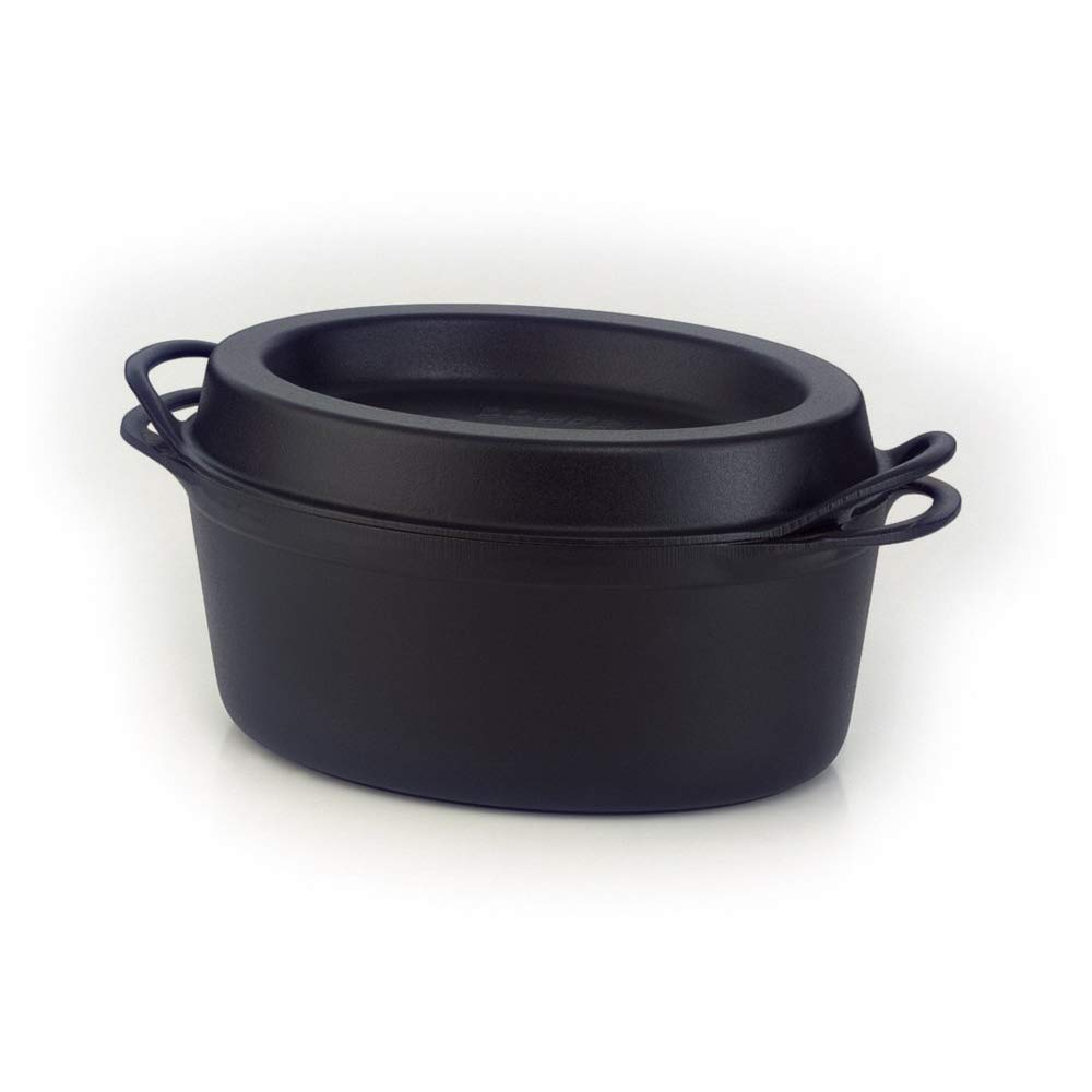 Le Creuset Enamelled Cast Iron Oval Doufeu Casserole Dish, With Hollow Lid For Maximum Moisture, 32cm, 6.9 Litres, Matte Black, 25084320000460