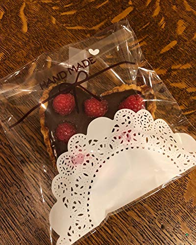 Efivs Arts 200pcs Lovely Lace Bowknot Candy Bags wrappers Self Adhesive OPP Cookie Bakery Decorating bags Biscuit Roasting Treat Gift DIY Plastic Bags for Halloween Christmas Day 5.5x5.5 inch