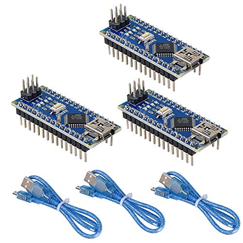 WYPH Mini Nano V3.0 Module ATmega328P 5V 16MHz CH340G Chip Microcontroller Development Board USB Cable for Arduino (Pre-soldered Nano 3pcs)