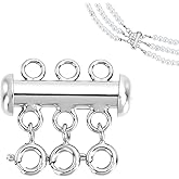 AHANDMAKER 925 Sterling Silver Layered Necklace Lock Clasp, 3-Strand Multi Necklace Layering Clasp, Layered Separator Beads Chain for Extender Necklaces Bracelet Safety Jewelry Clasps, Platinum