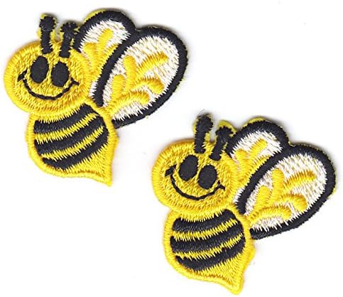 BEES, YELLOW, WHITE &amp; BLACK (2 PC) /Iron On Embroidered Appliques Patch/Insects