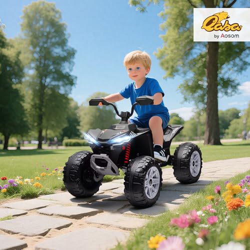 Qaba 24V Kids ATV, 2-Seater Ride On Car for Kids, Battery Powered Electric Quad with 4 Suspension Wheels, High/Low Speeds, Music, Headlights, for Boys and Girls, Black