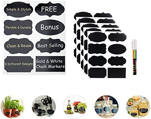 Chalkboard Labels Stickers 40 Reusable Labels for Jars Premium Quality Black Decorative Adhesive Stickers Pantry Storage Organizer Mason Jar Chalk Labels Gift Tags Classroom Organization + Pen