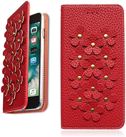 iPhone 7 Plus Case (5.5"), Premium Handmade PU Leather Wallet Case with 2 Card Holder for iPhone 7 Plus, Book Design 3D Flower Patchwork Flip Cover Case for Girls and Women (Red)