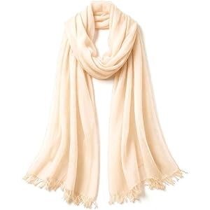 WoumiVevet Cotton Blend Crinkle Vintage Scarf | Cotton blend linen with crinkle vintage texture fringed edges,lightweight bre