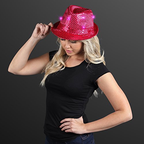 Pink Sequin Light Up LED Fedora Hat