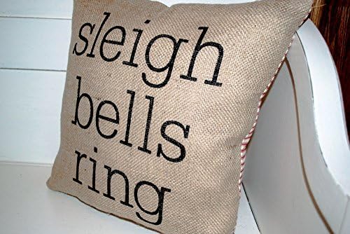 16x16" Burlap Christmas Sleigh Bells Ring Pillow