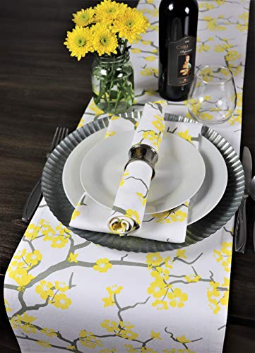 Crabtree Collection Deluxe Cotton Table Linens, Bright Colors for Kitchens and Dining Rooms - (Blossom Yellow/Gray Runner)