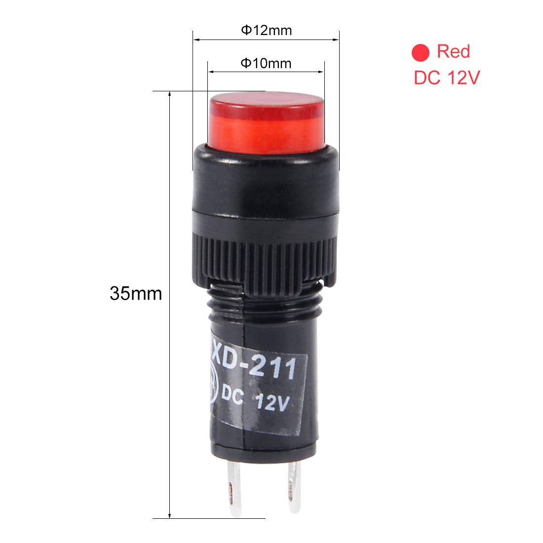 sourcing map Indicator Lights DC 12V, NXD-211 Red Neon Bulb, Flush Panel Mount 2/5" 10mm, 10Pcs - Image 3
