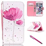 iPhone 5S Case, iPhone 5 Wallet Case, Firefish [Kickstand] [Shock Absorbent] Double Protective Case Flip Folio Slim Magnetic Cover with Wrist Strap for Apple iPhone 5/5S/SE-Flower