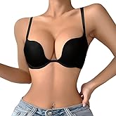 varsmiss Women's Deep Plunge Multi-Way Convertible Bra Underwire Padded Push Up Bra with Clear Strap