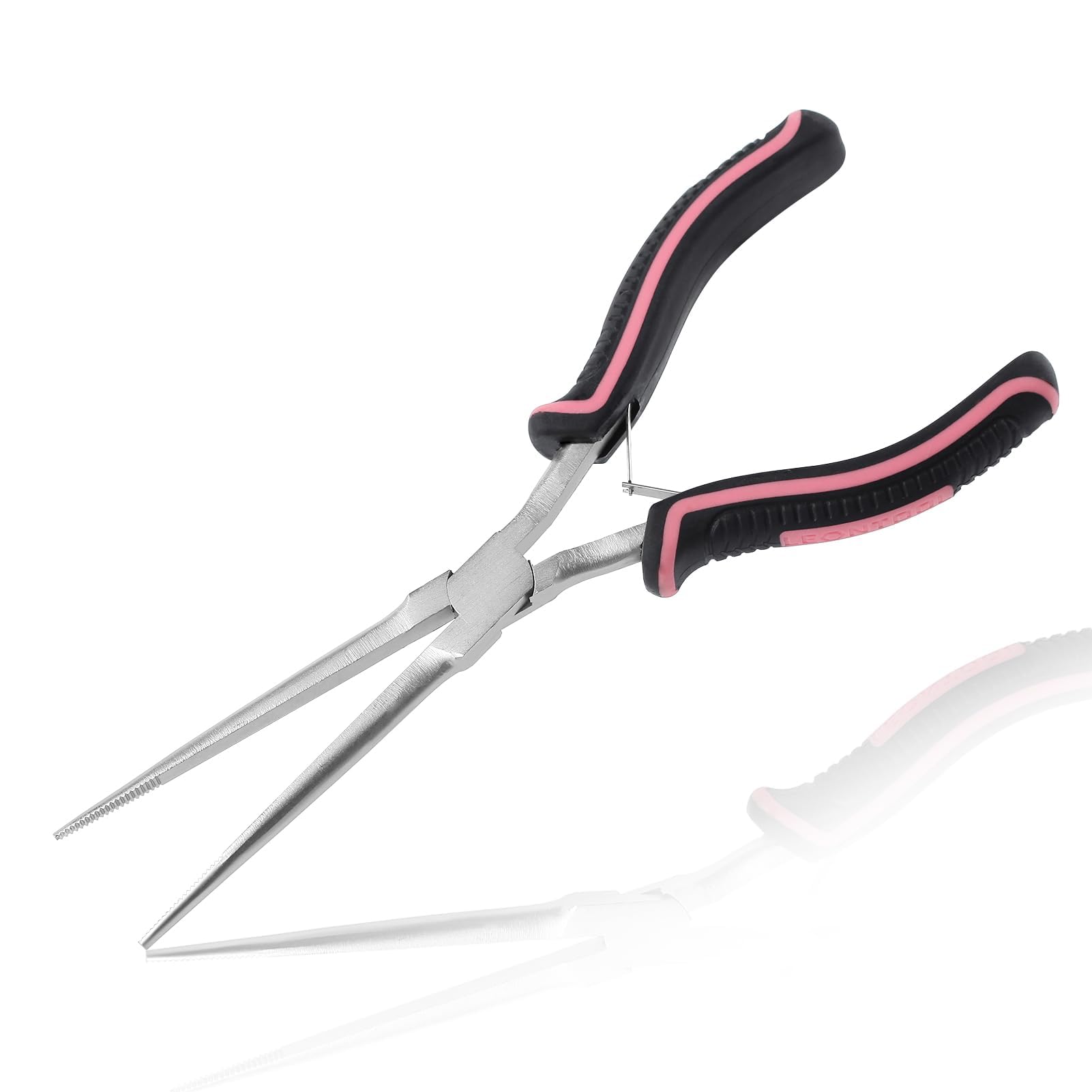 LEONTOOL 7" Extra Long Needle Nose Pliers for Jewelry Making, Long Reach Tool Slim with Teeth, Mini Precision Jewelry Pliers for Wire Looping, Small Object Gripping, Pink Tool for Women