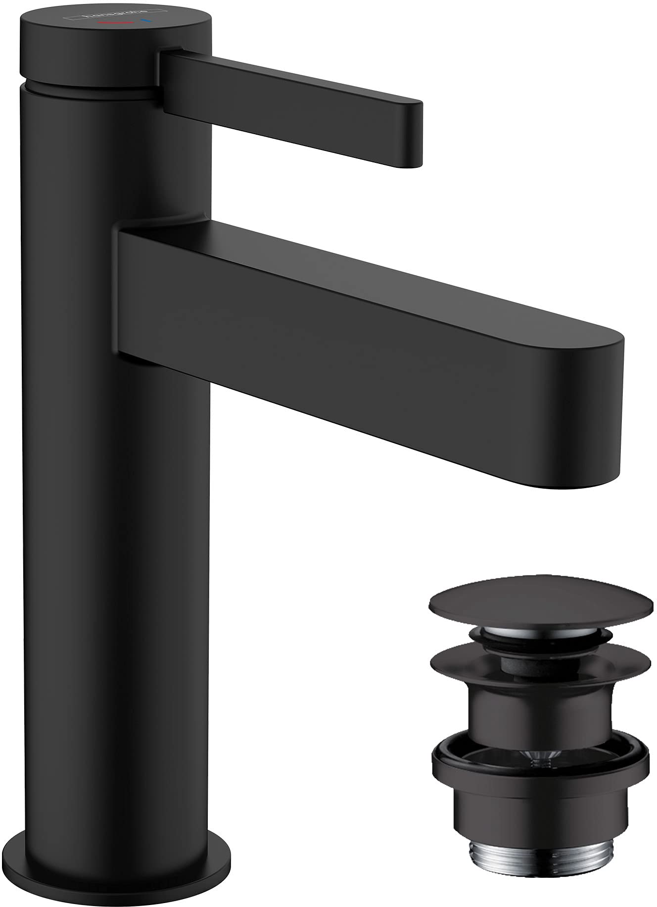 hansgrohe Finoris Basin Mixer Tap 110 Energy-Saving with push-open waste set, matt black, 76024670