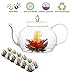 Tea Beyond Tea Gift Blooming Flower Tea Gift Set 45 Oz / 1330 ml Glass Tea Pot and Fab Flowering Tea 12 Tea flower Iced Or Hot Loose Leaf Green Tea