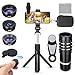 PJ-Since Phone Camera Lens with Bluetooth Selfie Stick Tripod, 9 in 1 Phone Lens Kit-12X Zoom Telephoto Lens+210° Fisheye Lens+25X Macro Lens+120°Wide Angle Lens for iPhone, Samsung, Pixel and More