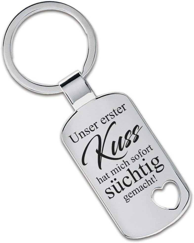 Lieblingsmensch Keyring Model: Our first kiss has me immediately addictive made! - Heart cut-out, Cut Out Heart, 9 x 3,5 x 0,8 cm
