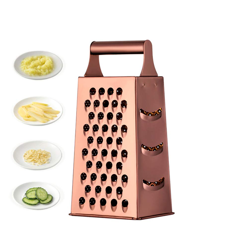 Large Stainless Steel 4 Sides Grater Slicer with Handle, Multifunctional Cutter Planing for Ginger, Garlic, Cucumbers, Carrots, Cheese, Potato, Ergonomic Design Kitchen Gadgets Accessories Rose Gold
