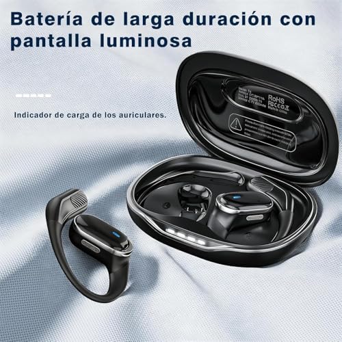Auscultadores abertos sem fios com Bluetooth 5.4, 50 horas de autonomia de bateria, som estéreo e cancelamento de ruído ENC; Auriculares à prova de água (IPX7) com gancho desportivo ergonómico