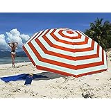 The Magic Toy Shop Garden Beach Patio Tilting Tilt Multi Coloured Umbrella Parasol Sun Shade Protection UPF40 (Red Striped)
