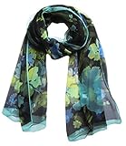 Womens 100% Silk Great Nature Pattern Scarf (Seaplants-LightBlue)
