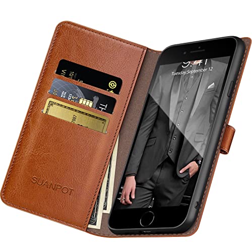 SUANPOT RFID Blocking for iPhone 7 Plus/8 Plus 5.5" with Wallet case  Credit Card Holder,PU Leather Flip Folio Book Phone case Cover Women Men  for Apple 7plus/8Plus case Wallet (Light Brown) in