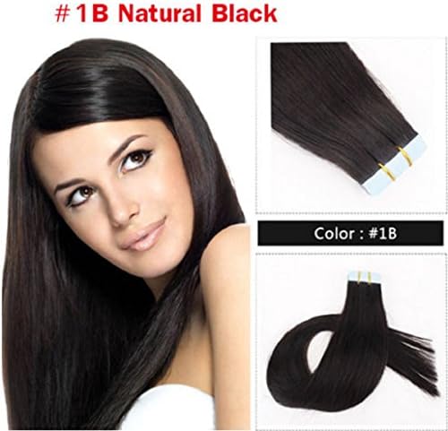 16 Inch Tape In Hair Extensions 100% Remy Straight Tape Human Hair Extensions 20pcs 50g/pack (1B)