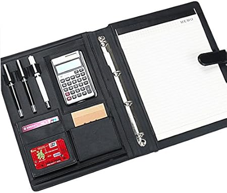 Amazon Bquel 高級puレザーフォルダ 多機能会議パッド リングホルダー デスクパッド 書類フォルダー クリアファイル収納 オフィス用品 事務用品 高品質 携帯便利 メモ クリアホルダー付 ブラック ドキュメントファイル 文房具 オフィス用品