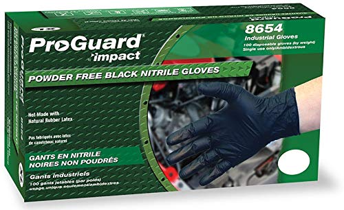 Heavy Duty 6 MIL Nitrile Disposable Gloves, Impact Products 8654 ProGuard Gloves - Powder Free, Latex Rubber Free, Black (Case of 1,000) (Large)