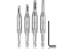 Fixinus 4 Pieces Self-Centering Hinge Drill Bits, HSS Door Self-Centering Hinge Hole Opening Drill Bit Set with Allen Key, 5/64", 7/64", 9/64", 11/64"