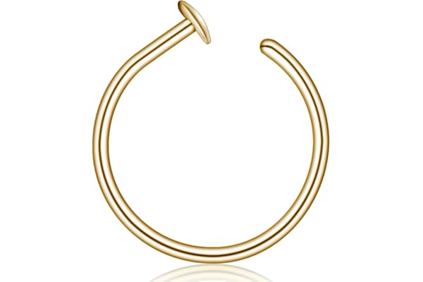 14k Gold Filled 20G Small Thin Nose Ring Hoop for Women, 6mm - 7mm Adjustable Nostril Piercing Jewelry
